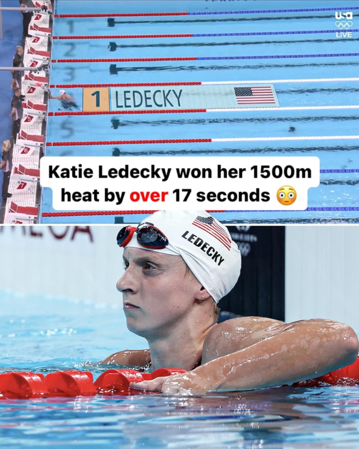 Katie Ledecky Nearly Laps Competition in 1,500-Meter Race to Olympics Fans’ Delight: ‘Looks Like No One Else Is in the Pool’