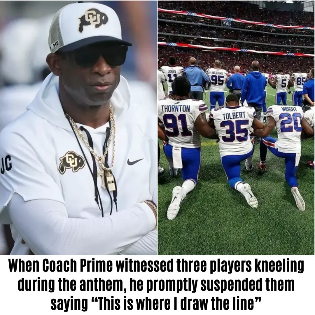 When Coach Prime witnessed three players kneeling during the anthem, he promptly suspended them saying “This is where I draw the line”